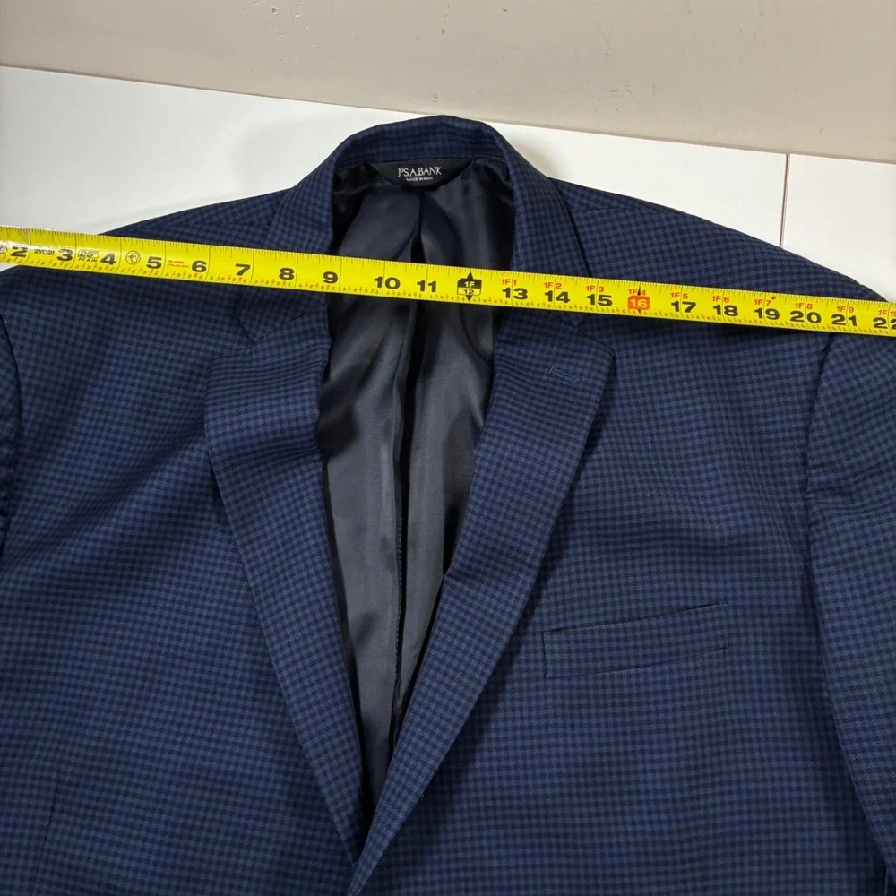 Jos A Bank Sport Coat 52L Blue Houndstooth 100% Wool Traditional Modern Blazer